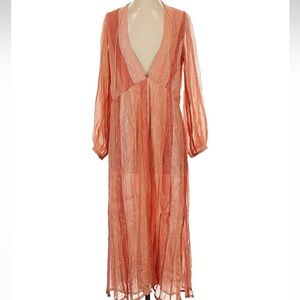 Sundress womans boho metallic Coral Maxi Dress size S oversized